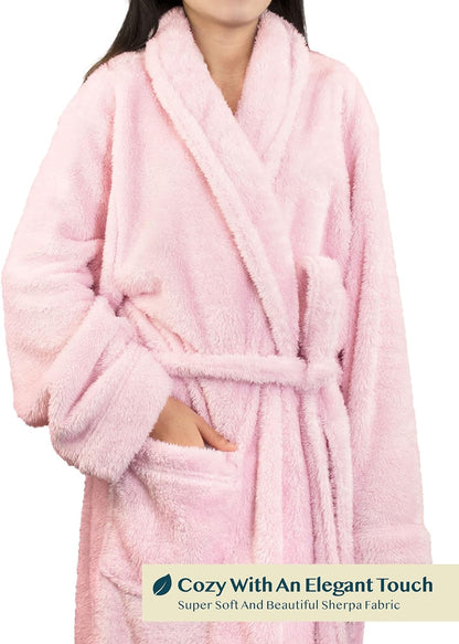 Premium Womens Plush Soft Robe Fluffy, Warm, Fleece Sherpa Shaggy Bathrobe