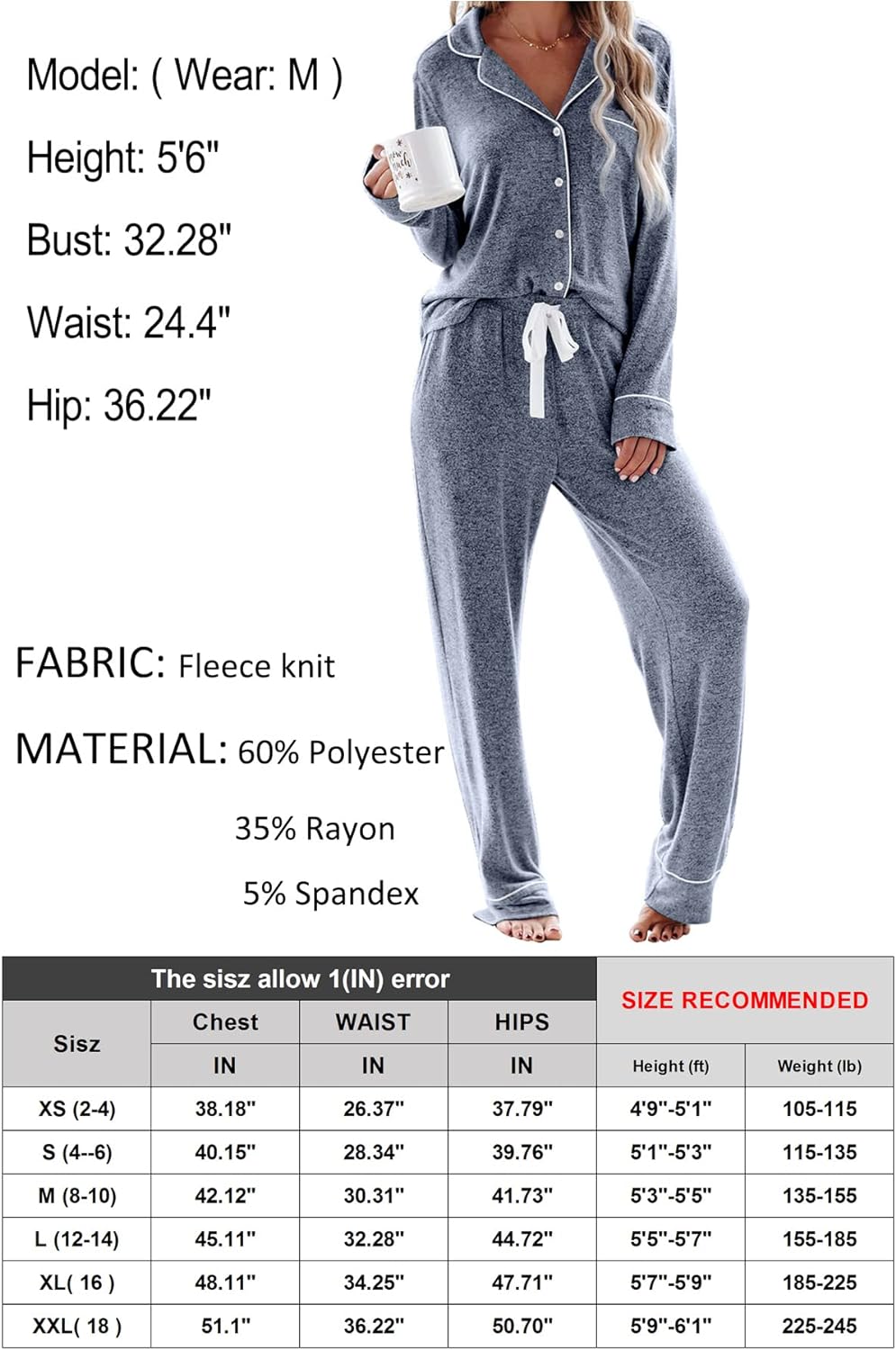 Women's Pajama Sets Long Sleeve Button Down Sleepwear Nightwear Soft Pjs Lounge Sets