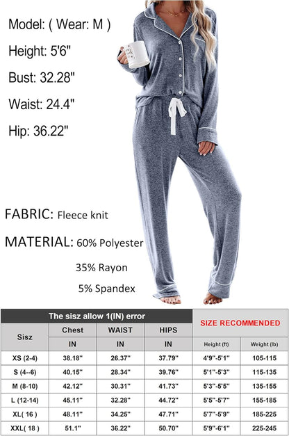Women's Pajama Sets Long Sleeve Button Down Sleepwear Nightwear Soft Pjs Lounge Sets