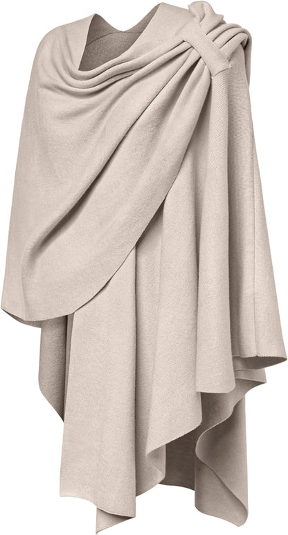 Womens Large Cross Front Poncho Sweater Wrap Topper Knitted Elegant Shawls Cape for Fall Winter