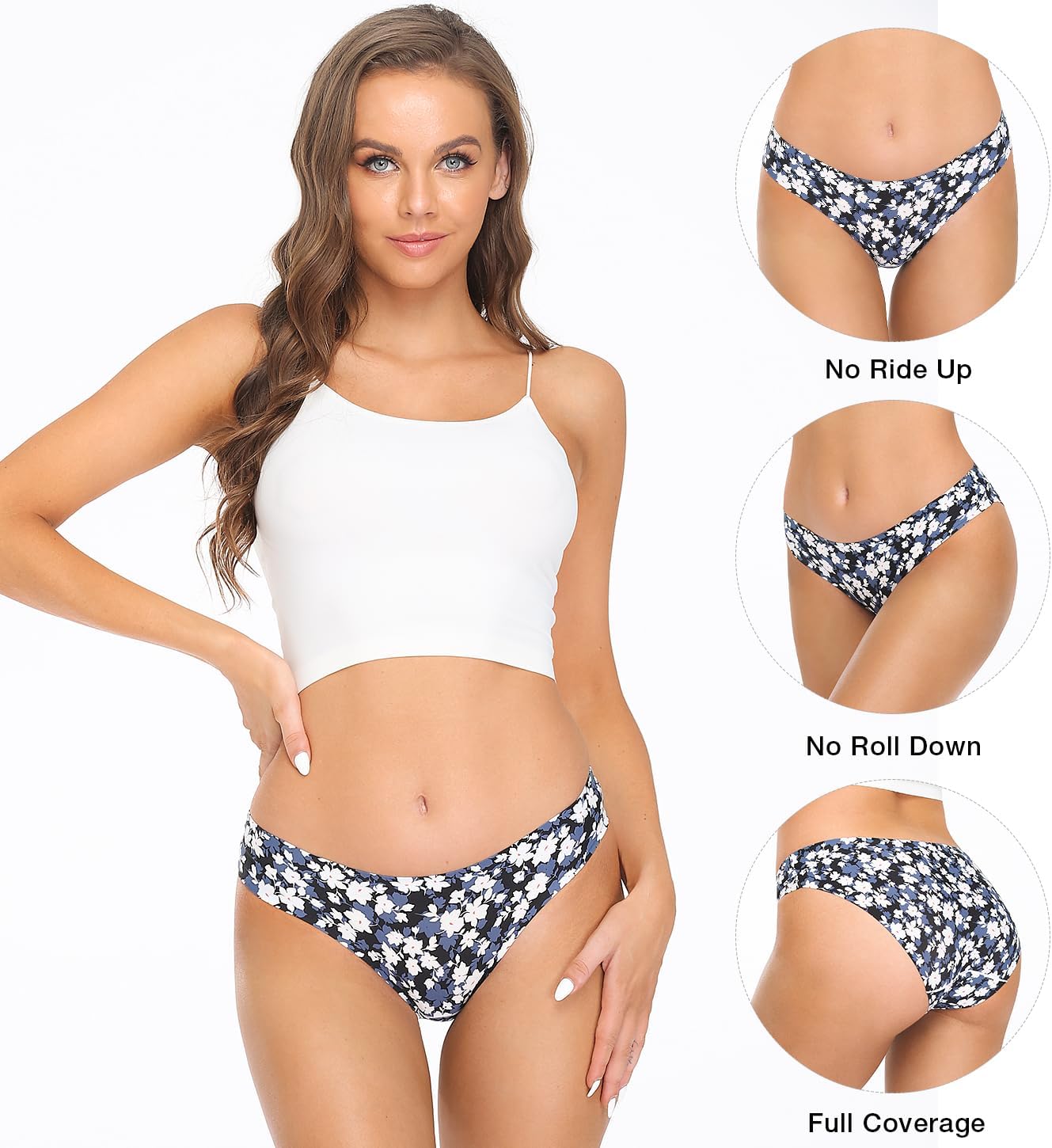 Women’s Seamless Hipster Underwear No Show Panties Soft Stretch Bikini Underwears Multi-Pack