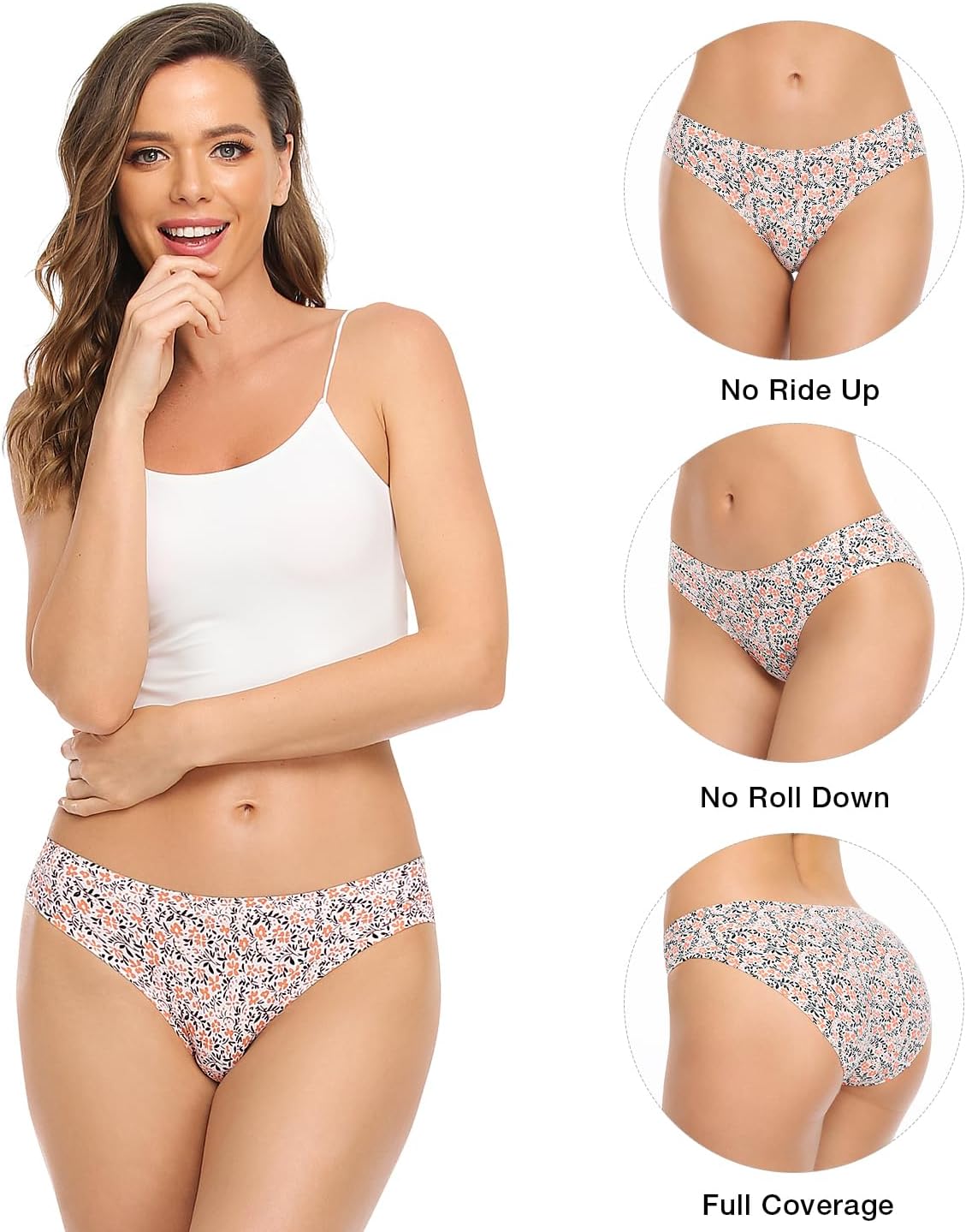 Women’s Seamless Hipster Underwear No Show Panties Soft Stretch Bikini Underwears Multi-Pack