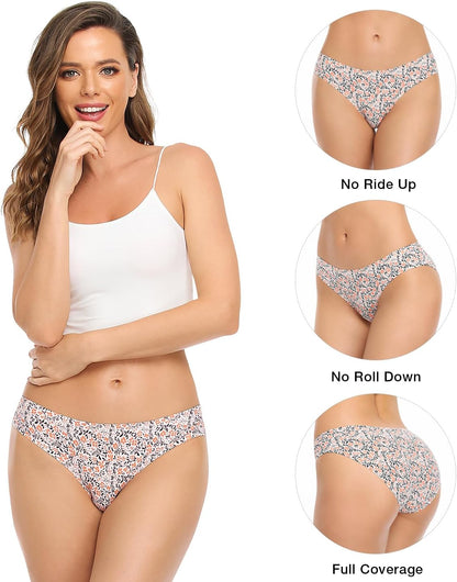 Women’s Seamless Hipster Underwear No Show Panties Soft Stretch Bikini Underwears Multi-Pack