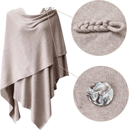 Womens Large Cross Front Poncho Sweater Wrap Topper Knitted Elegant Shawls Cape for Fall Winter