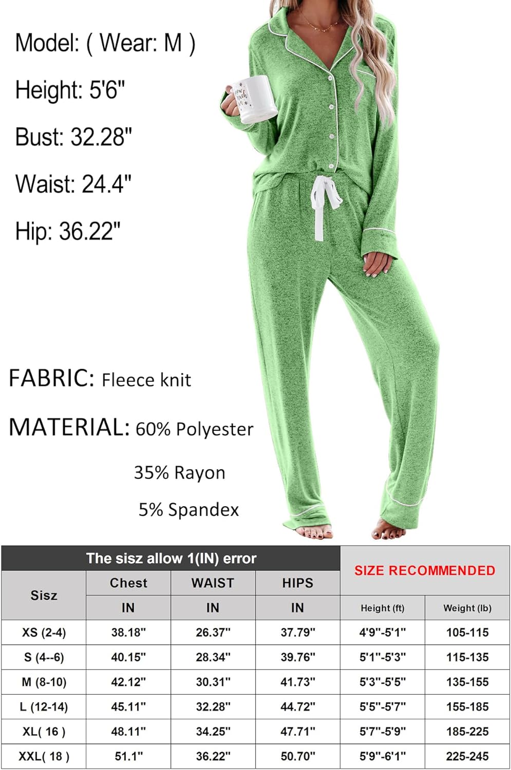 Women's Pajama Sets Long Sleeve Button Down Sleepwear Nightwear Soft Pjs Lounge Sets