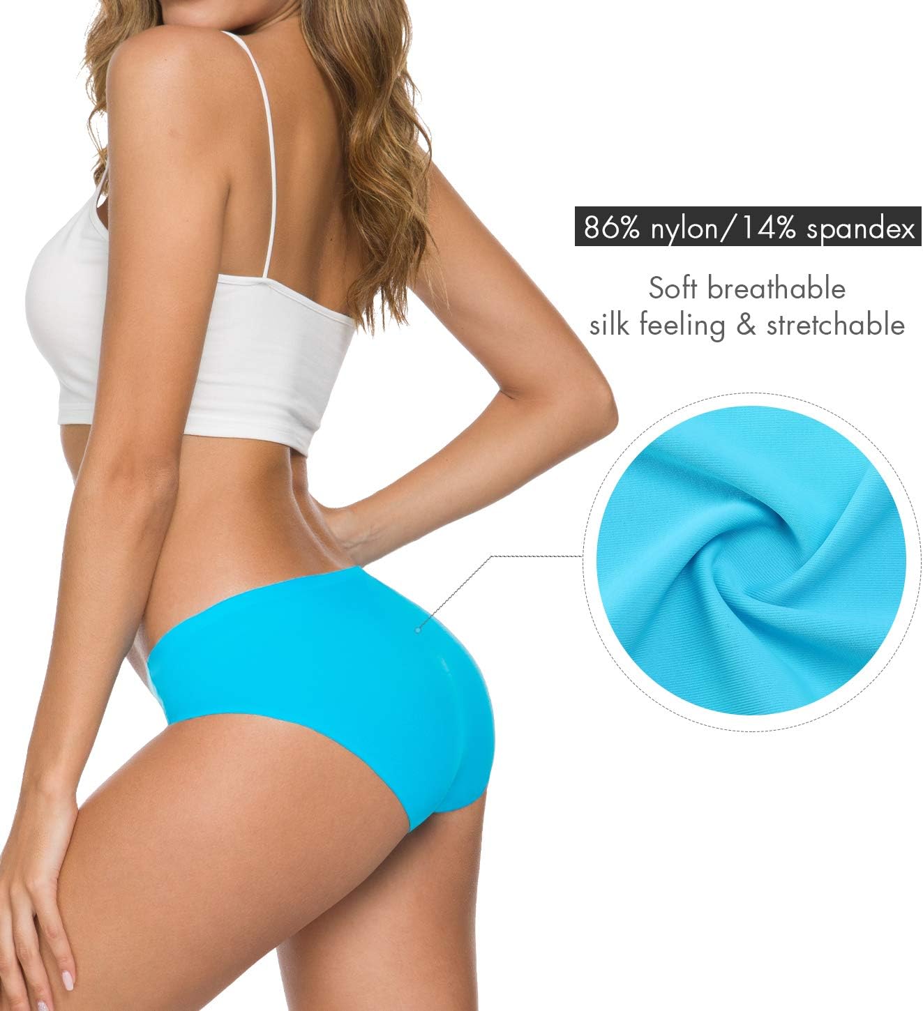 Women’s Seamless Hipster Underwear No Show Panties Soft Stretch Bikini Underwears Multi-Pack