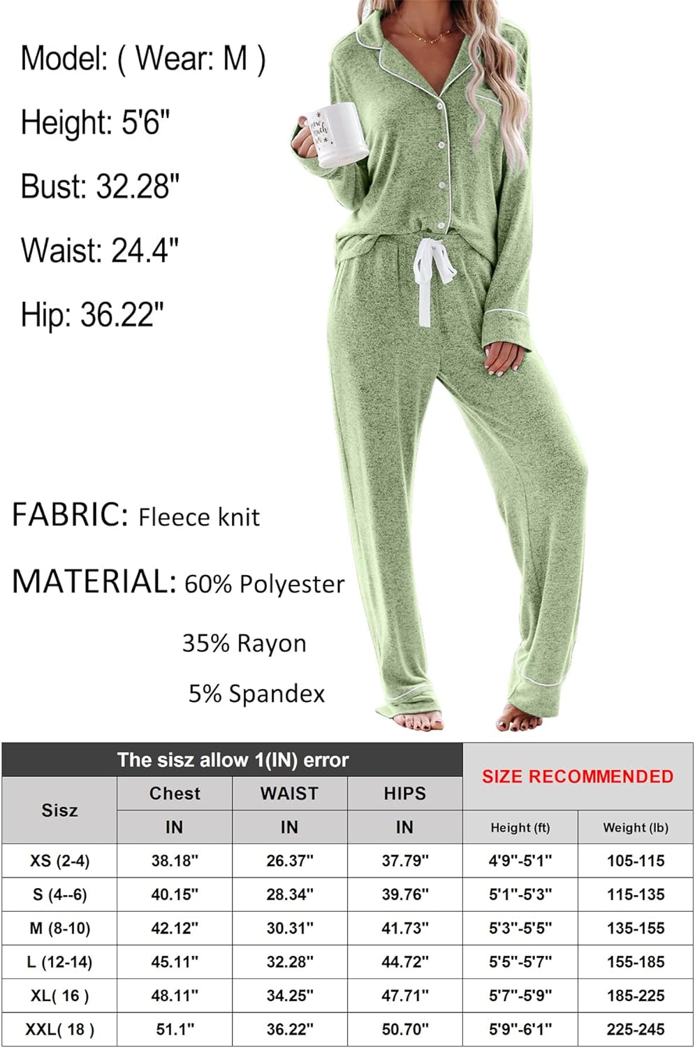 Women's Pajama Sets Long Sleeve Button Down Sleepwear Nightwear Soft Pjs Lounge Sets