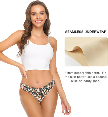 Women’s Seamless Hipster Underwear No Show Panties Soft Stretch Bikini Underwears Multi-Pack
