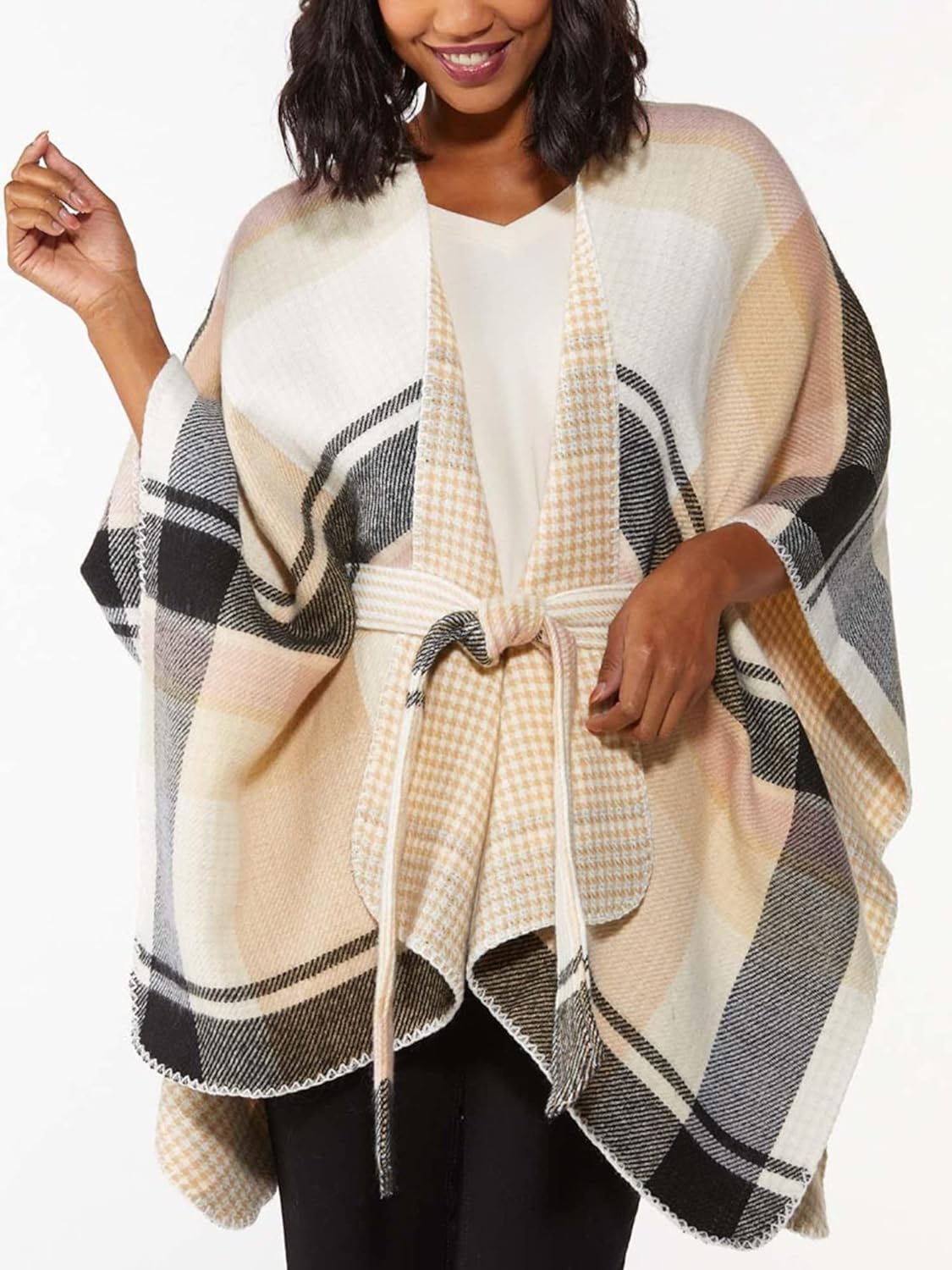 Women's Shawl Wrap Poncho Ruana Cape Open Front Cardigan Shawls for Fall Winter