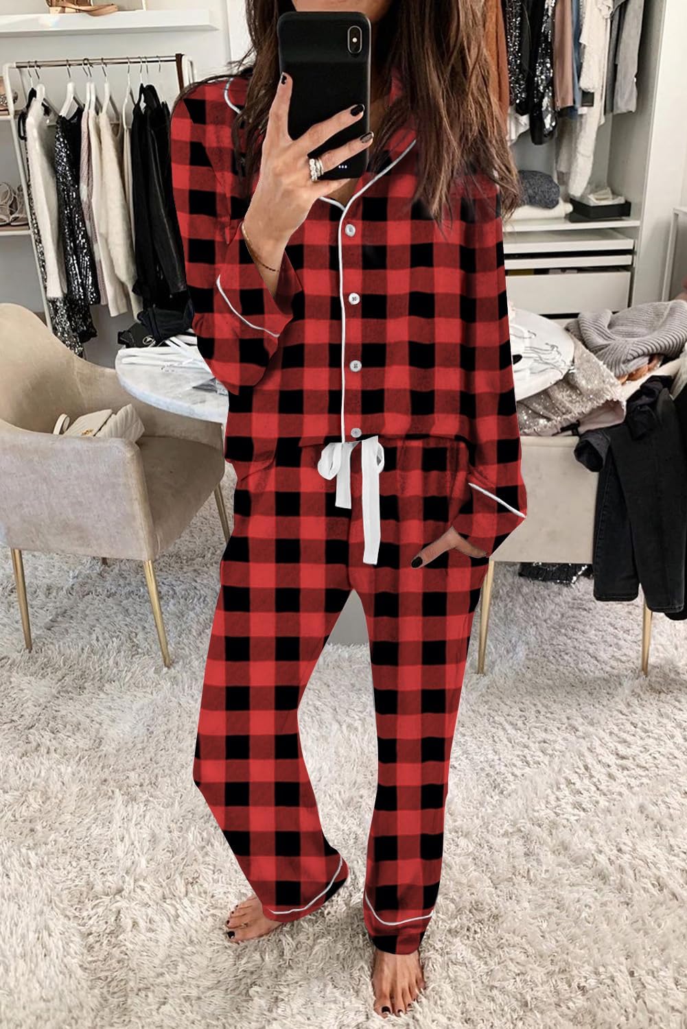 Women's Pajama Sets Long Sleeve Button Down Sleepwear Nightwear Soft Pjs Lounge Sets