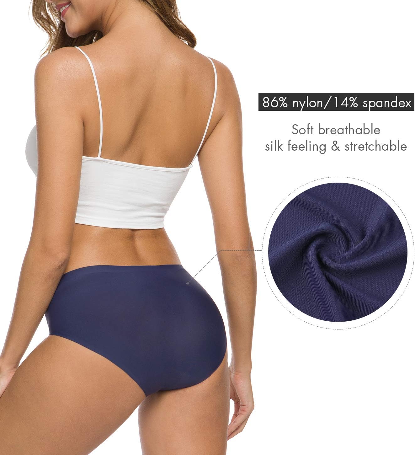Women’s Seamless Hipster Underwear No Show Panties Soft Stretch Bikini Underwears Multi-Pack