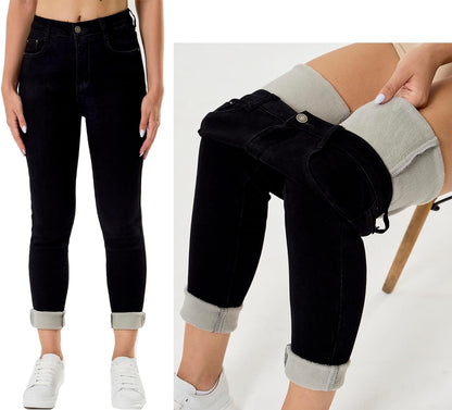 Women's Winter Fleece Lined Sherpa Thermal Skinny Pants Casual Warm Trousers
