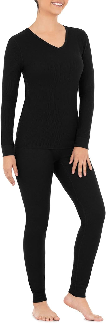 Women's Micro Waffle Thermal V-Neck