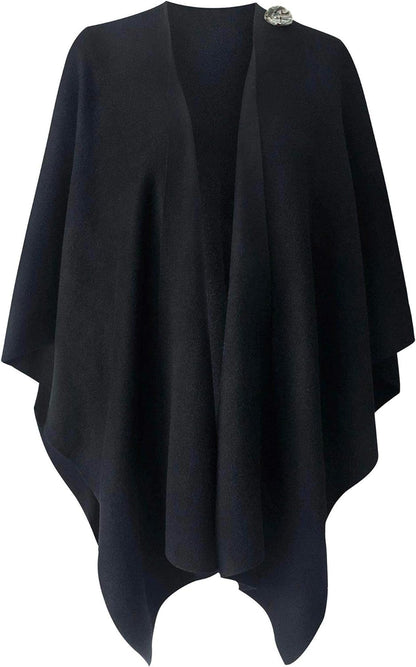 Womens Large Cross Front Poncho Sweater Wrap Topper Knitted Elegant Shawls Cape for Fall Winter