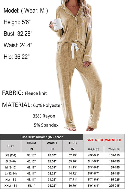 Women's Pajama Sets Long Sleeve Button Down Sleepwear Nightwear Soft Pjs Lounge Sets