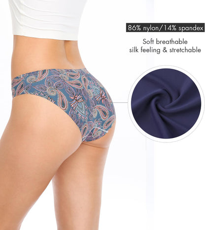 Women’s Seamless Hipster Underwear No Show Panties Soft Stretch Bikini Underwears Multi-Pack
