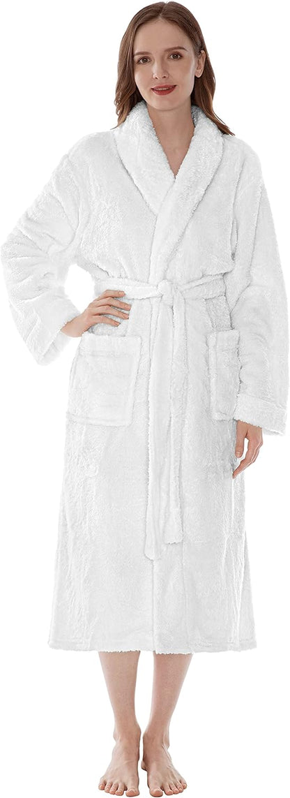 Premium Womens Plush Soft Robe Fluffy, Warm, Fleece Sherpa Shaggy Bathrobe