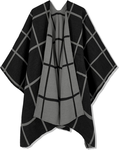 Women's Shawl Wrap Poncho Ruana Cape Open Front Cardigan Shawls for Fall Winter