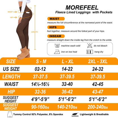 Fleece Lined Leggings with Pockets for Women High Waisted Thermal Winter Tummy Control Yoga Pants Workout Tights