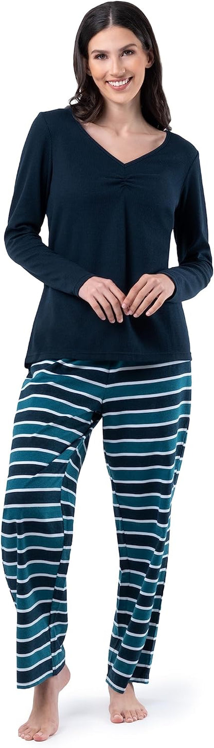 Fruit of the Loom Women's Waffle V-Neck Top and Flannel Pant Sleep Set