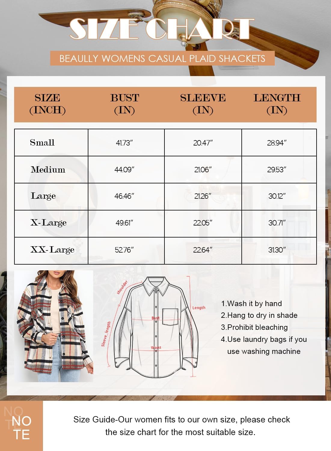 Womens Casual Plaid Shackets Brushed Flannel Button Down Shirt Jacket Coats with Side Pockets