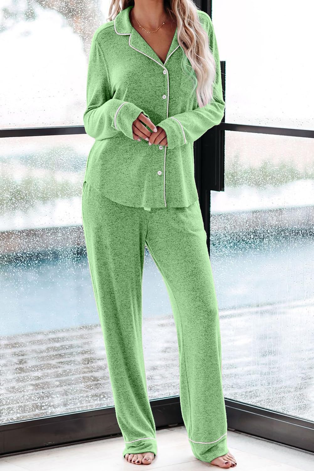 Women's Pajama Sets Long Sleeve Button Down Sleepwear Nightwear Soft Pjs Lounge Sets