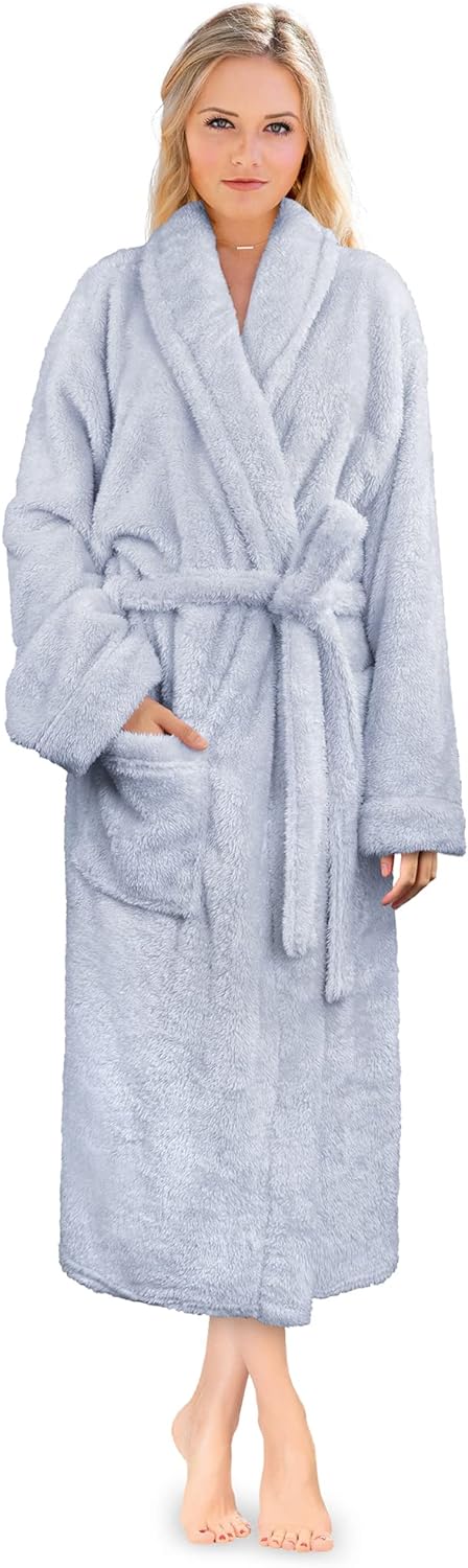 Premium Womens Plush Soft Robe Fluffy, Warm, Fleece Sherpa Shaggy Bathrobe