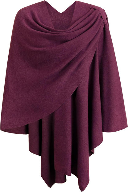 Womens Large Cross Front Poncho Sweater Wrap Topper Knitted Elegant Shawls Cape for Fall Winter