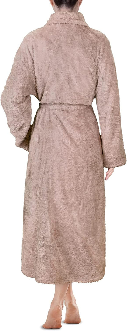 Premium Womens Plush Soft Robe Fluffy, Warm, Fleece Sherpa Shaggy Bathrobe