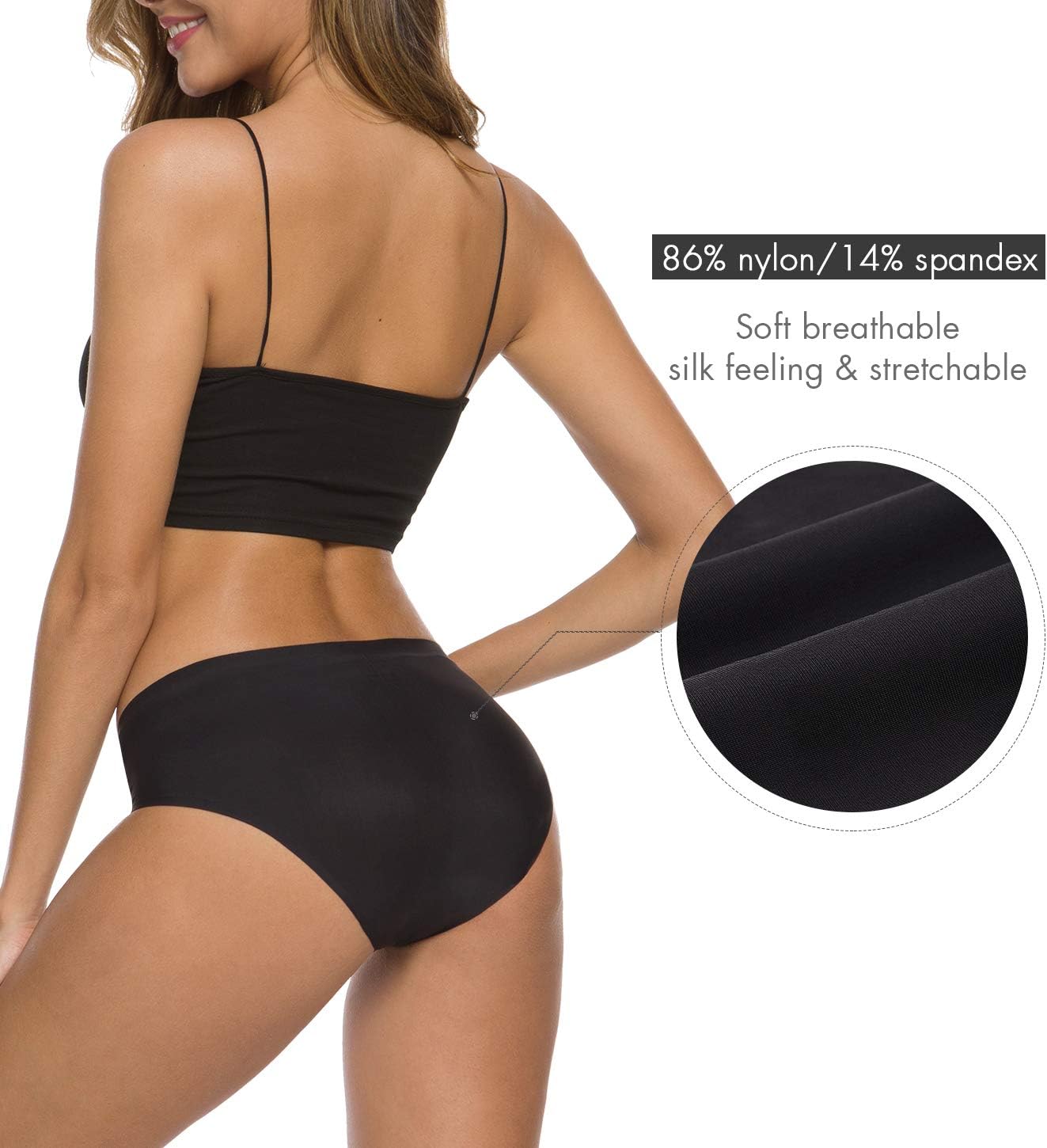 Women’s Seamless Hipster Underwear No Show Panties Soft Stretch Bikini Underwears Multi-Pack