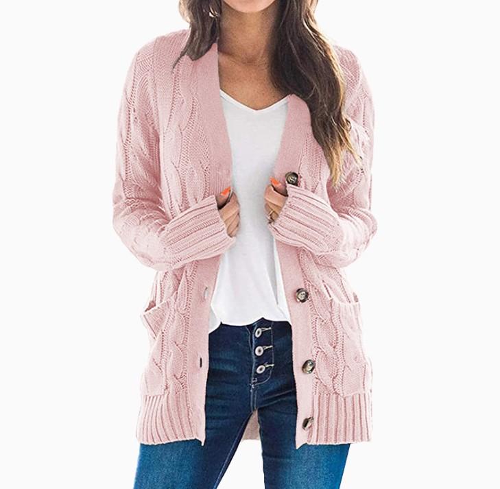Casual Cardigan Solid Color Twist Button  Sweater