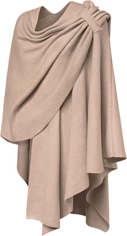 Womens Large Cross Front Poncho Sweater Wrap Topper Knitted Elegant Shawls Cape for Fall Winter