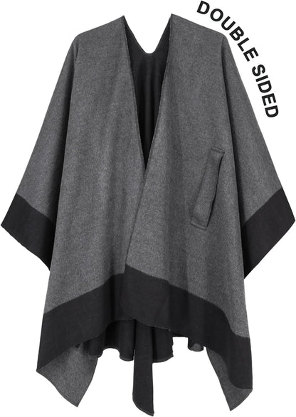 Women's Shawl Wrap Poncho Ruana Cape Open Front Cardigan Shawls for Fall Winter