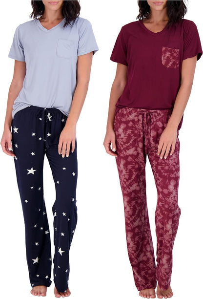 2 Pack: Women’s Pajama Set Super-Soft Short & Long Sleeve Top With Pants (Available In Plus Size)