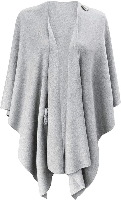 Womens Large Cross Front Poncho Sweater Wrap Topper Knitted Elegant Shawls Cape for Fall Winter