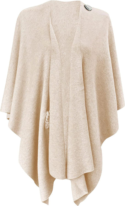 Womens Large Cross Front Poncho Sweater Wrap Topper Knitted Elegant Shawls Cape for Fall Winter