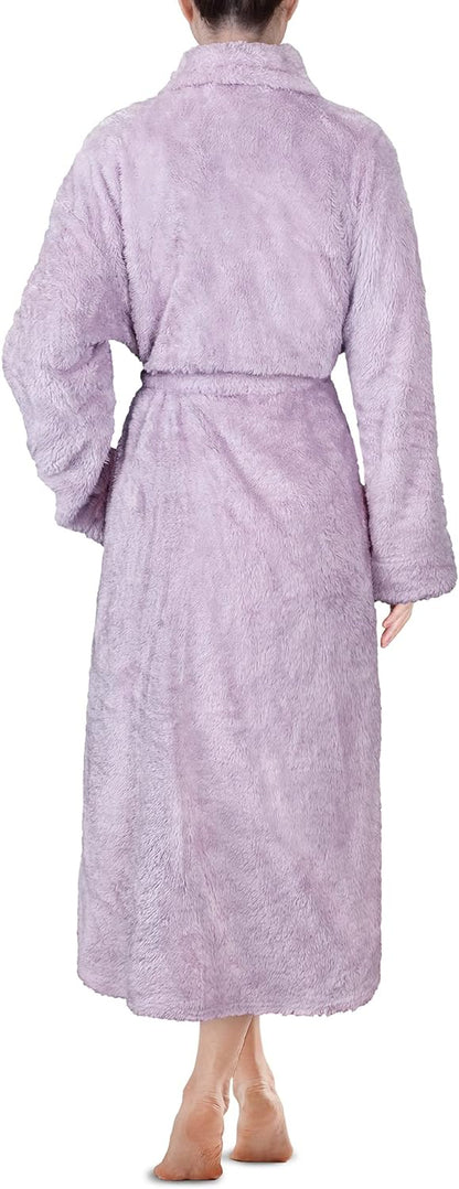 Premium Womens Plush Soft Robe Fluffy, Warm, Fleece Sherpa Shaggy Bathrobe