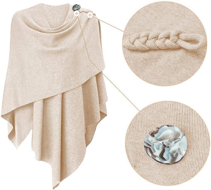 Womens Large Cross Front Poncho Sweater Wrap Topper Knitted Elegant Shawls Cape for Fall Winter