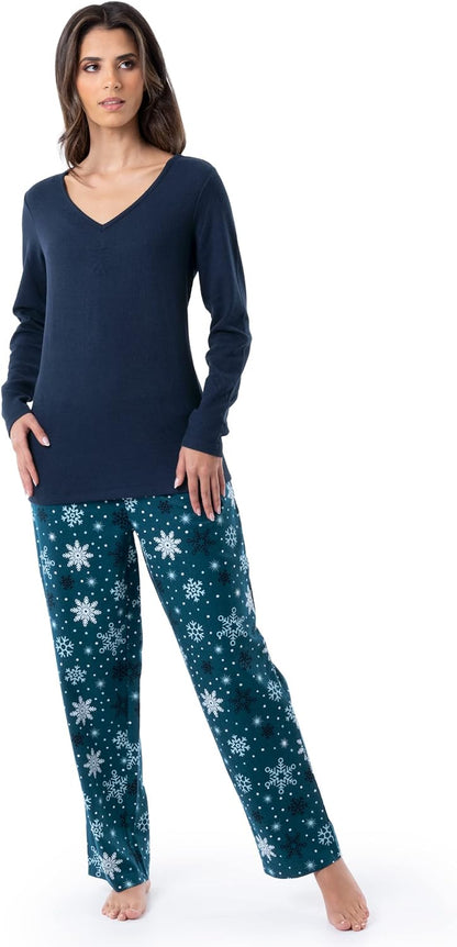 Fruit of the Loom Women's Waffle V-Neck Top and Flannel Pant Sleep Set