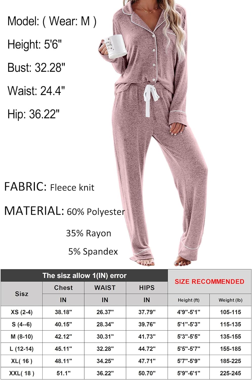 Women's Pajama Sets Long Sleeve Button Down Sleepwear Nightwear Soft Pjs Lounge Sets