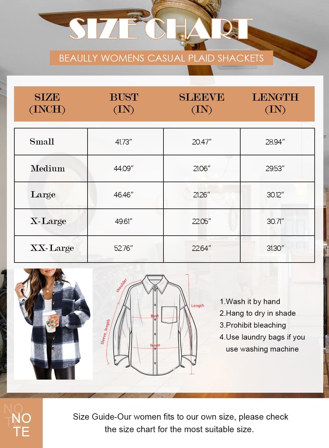 Womens Casual Plaid Shackets Brushed Flannel Button Down Shirt Jacket Coats with Side Pockets