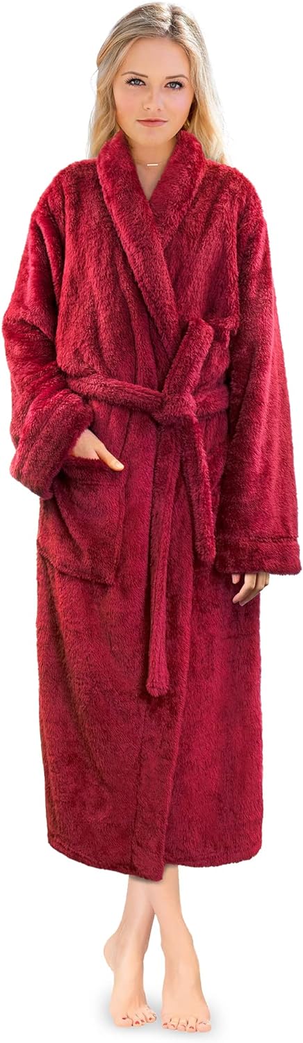 Premium Womens Plush Soft Robe Fluffy, Warm, Fleece Sherpa Shaggy Bathrobe