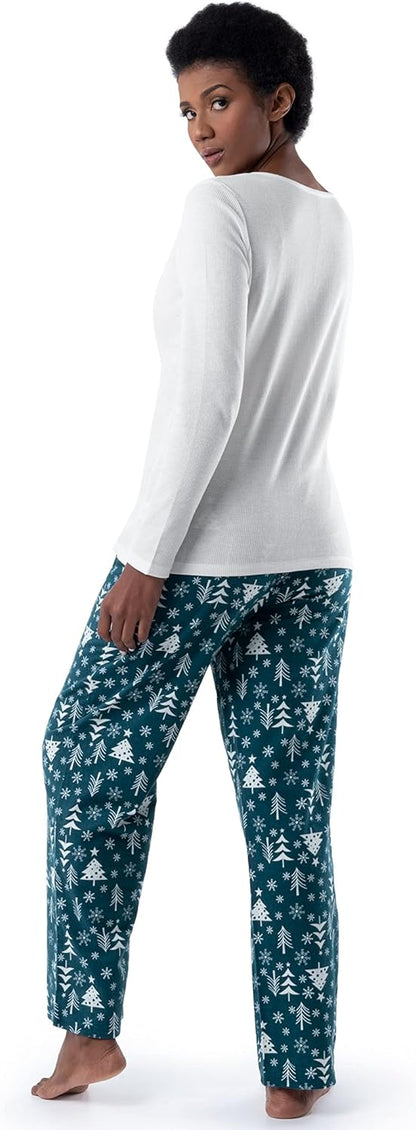 Fruit of the Loom Women's Waffle V-Neck Top and Flannel Pant Sleep Set