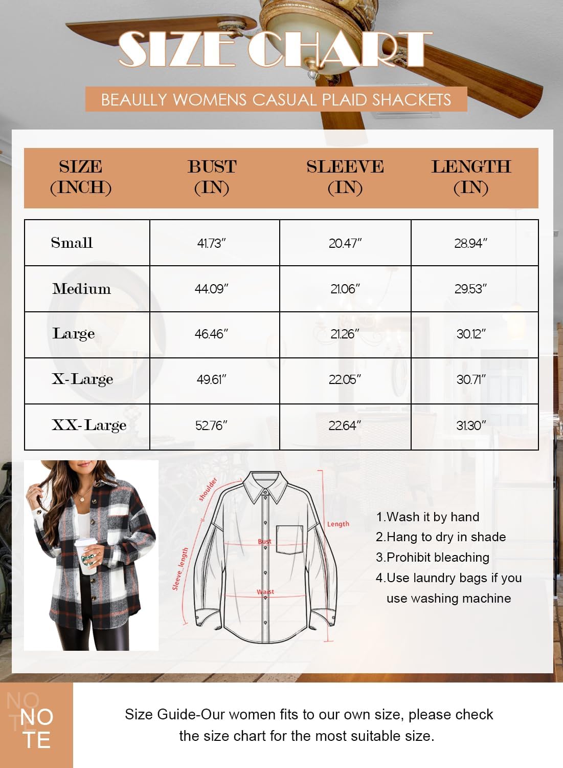 Womens Casual Plaid Shackets Brushed Flannel Button Down Shirt Jacket Coats with Side Pockets