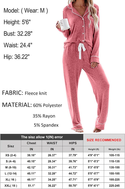 Women's Pajama Sets Long Sleeve Button Down Sleepwear Nightwear Soft Pjs Lounge Sets