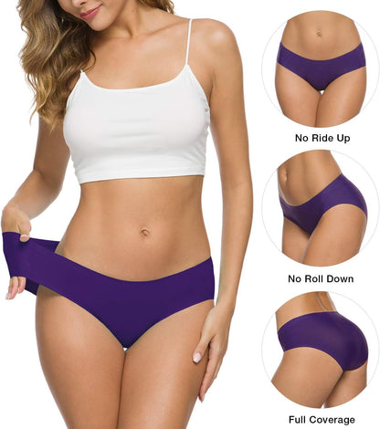 Women’s Seamless Hipster Underwear No Show Panties Soft Stretch Bikini Underwears Multi-Pack