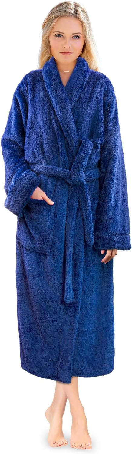 Premium Womens Plush Soft Robe Fluffy, Warm, Fleece Sherpa Shaggy Bathrobe