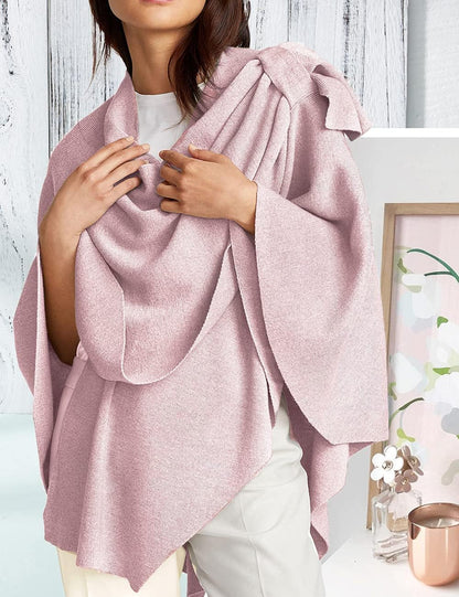 Womens Large Cross Front Poncho Sweater Wrap Topper Knitted Elegant Shawls Cape for Fall Winter