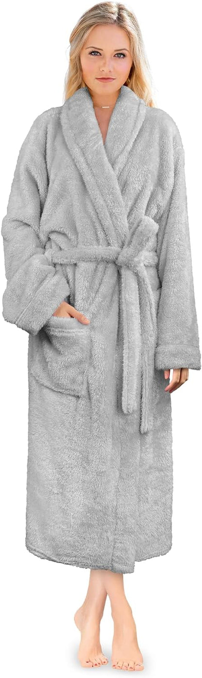 Premium Womens Plush Soft Robe Fluffy, Warm, Fleece Sherpa Shaggy Bathrobe