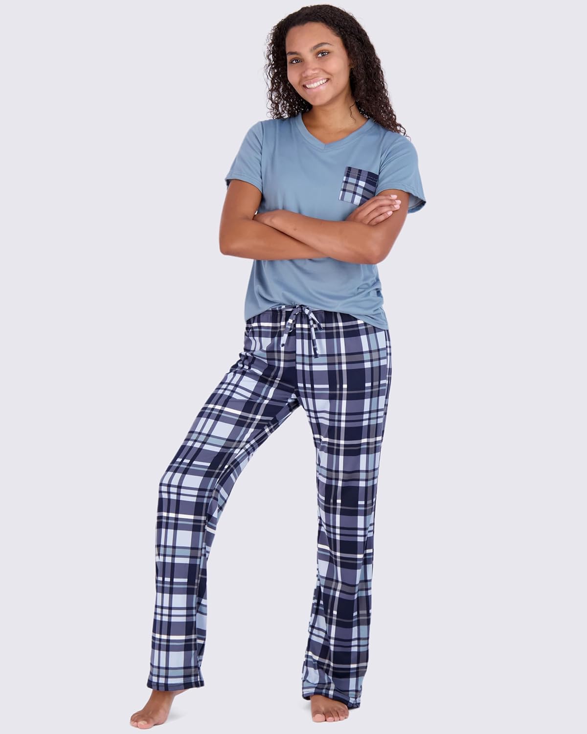 Real Essentials 2 Pack: Women’s Pajama Set Super-Soft Short & Long Sleeve Top With Pants (Available In Plus Size)